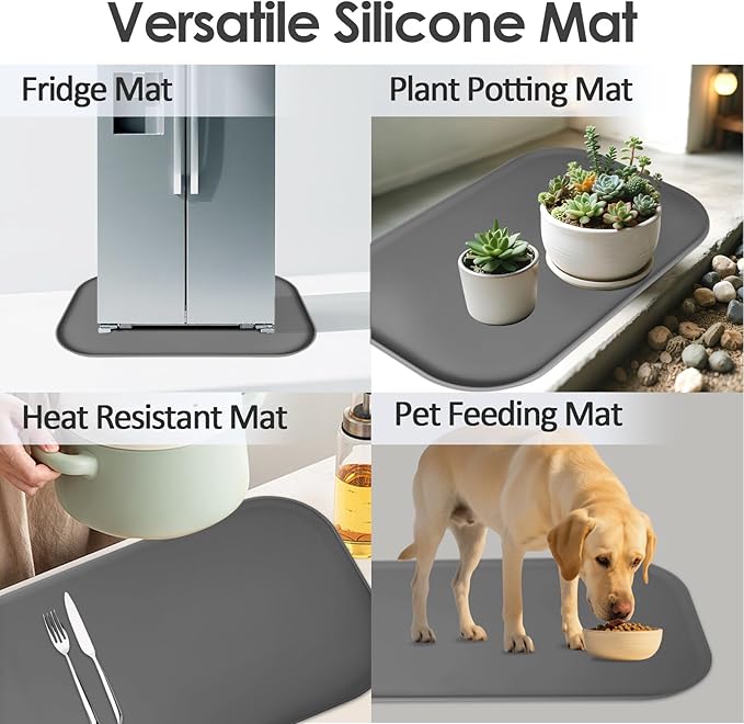 Silicone Coffee Maker Mat with Lip, 24'' x 16'' Heavy Duty Coffee Maker Mat for Countertops, Coffee Tray Fit Under Coffee Machine Appliance Automatic Machines Espresso Accessory, Grey