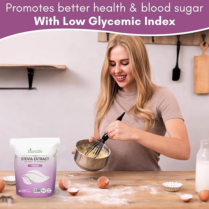 Durelife 100% Pure stevia extract sweetener | No Erythritol, NON-GMO Project Verified, No Fillers, Zero Calorie Sugar Substitute | No Aftertaste | Micro-Spoon Included (16 Ounce (Pack of 1))