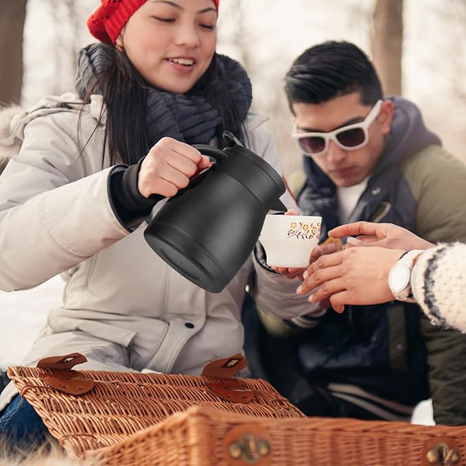 Norme 2 Pcs Thermal Coffee Carafe Insulated Stainless Steel Coffee Carafe for Hot Liquid Vacuum Thermal Pot Creamer Pitcher Dispenser with Brushes Keeping Hot Water Milk (Black,17 oz)