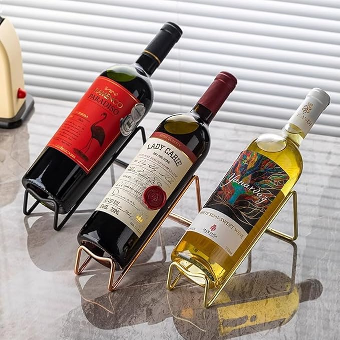 2Pieces Metal Wine Rack Freestanding -Tabletop Wine Rack Holder - Countertop Wine Bottle Holder - Geometric Design for Table Top Wine Bottle Storage Rack,Perfect Wine Holder Stand (Black)