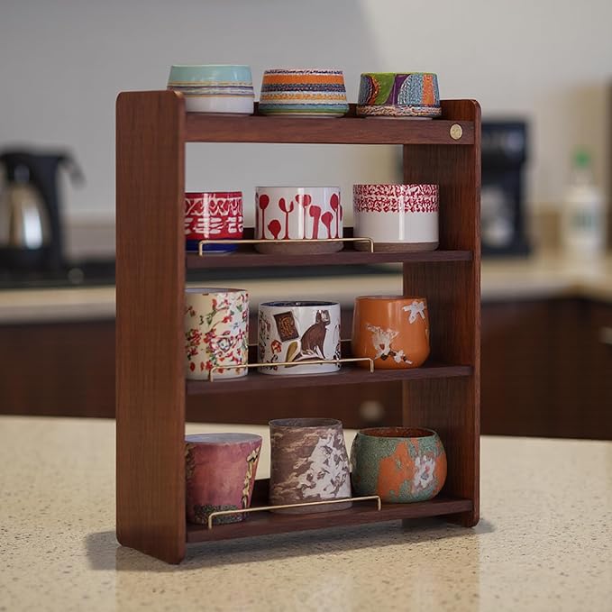 Coffee Mug Holder Wooden Cup Rack Mug Display Shelf Coffee Cup Holder for Countertop 4 Tier Wood Coffee Mugs Holder for Kitchen Coffee Cup Storage