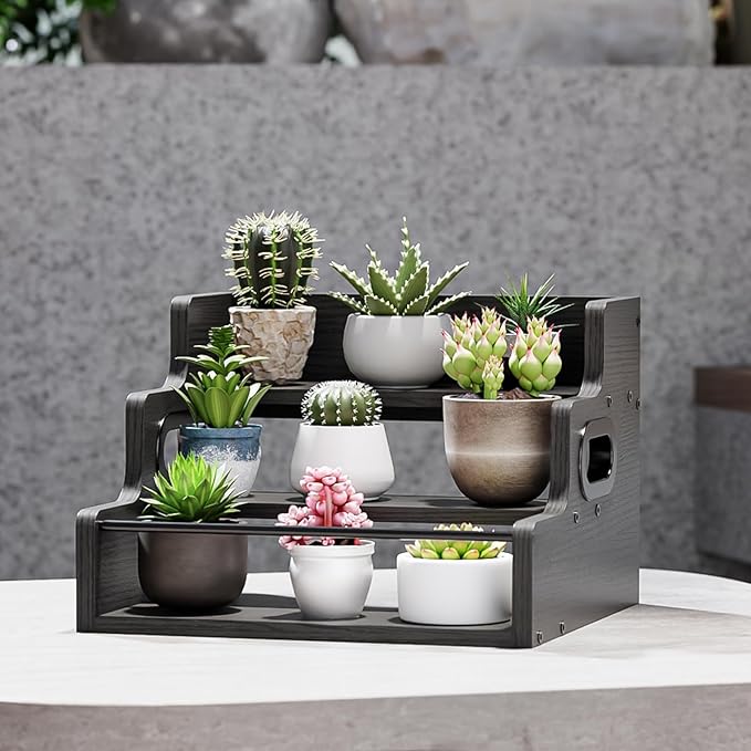 KLM Liquor Bottle Display Shelf, Coffee Syrup Rack Organizer, 3 Step Countertop Liquor Wine Rack, Mini bar,Liquor Cabinet, Home Retro Bar Shelf Stand for Liquor Whiskey, Spirits(Black)