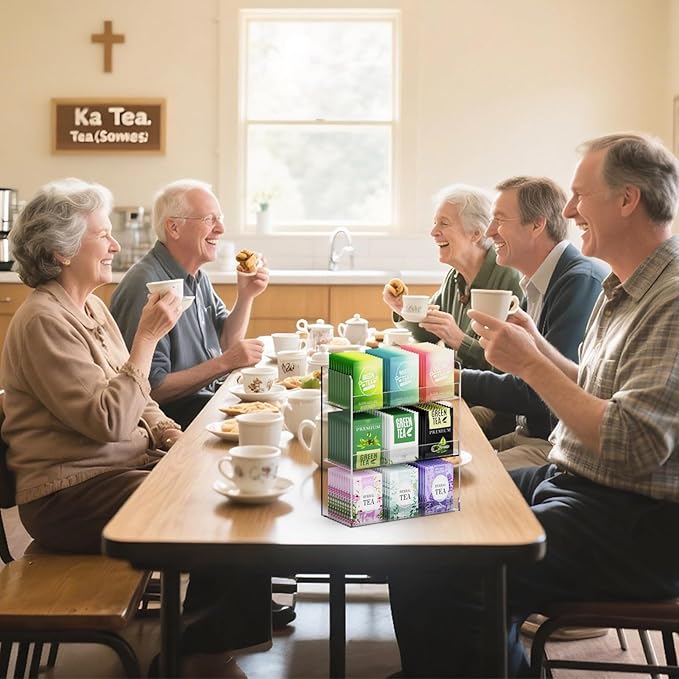Acrylic Tea Bag Organizer, 3 Layers Tea Bag Holder for Tea Packets, No Assembly Required, Wall Mount Display Tea Caddy for Countertop or Cabinet, 9 Slots