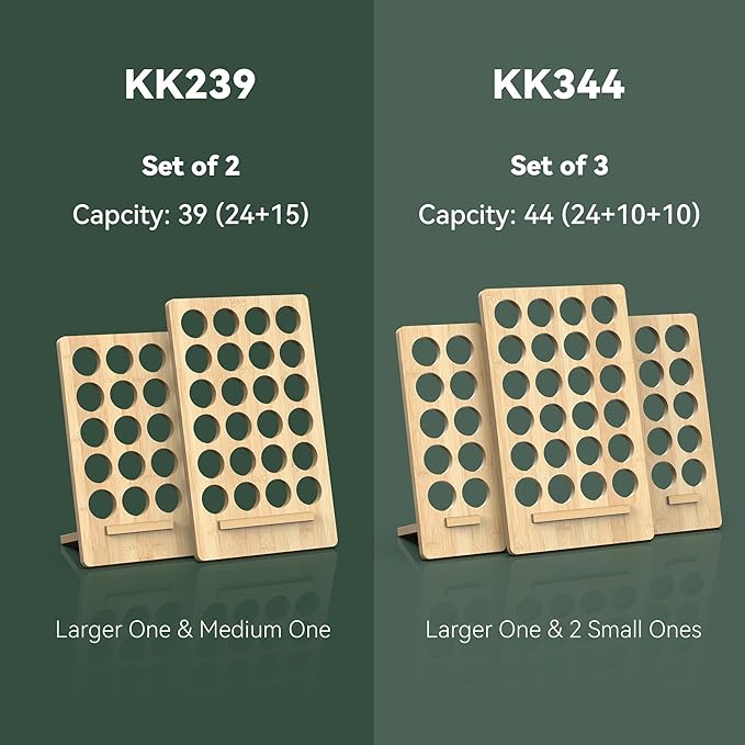 Bamboo K-Cup Holder Display Set of 3 – 44 Cup Capacity Coffee Pod Organizer Stand for Keurig, No Assembly Required, Stylish Kitchen Counter Coffee Station Organizer for Home & Office