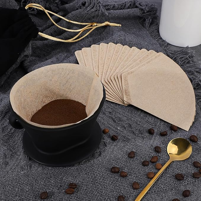 Segarty Pour Over Coffee Maker Set, Black Silicone Dripper Single Cup With 200 Count Cone Filters Paper Size 2, Portable Travel Hand Drip Brewer Kit for Camping