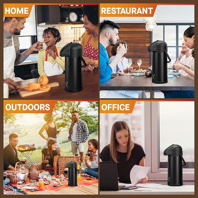 Airpot Coffee Carafe for Keeping Hot - 102 OZ/ 3.0L Coffee Dispenser with Pump - Insulated Stainless Steel thermal carafe for Hot Drinks Water Tea Chocolate - Hot Beverage Dispenser for Parties