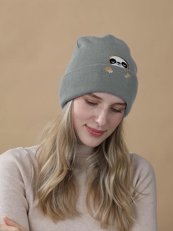 Sloth Gifts Hat Beanie for Women Men Coffee Lover Animal Funny Sloth Themed Accessories Related Decor Stuff