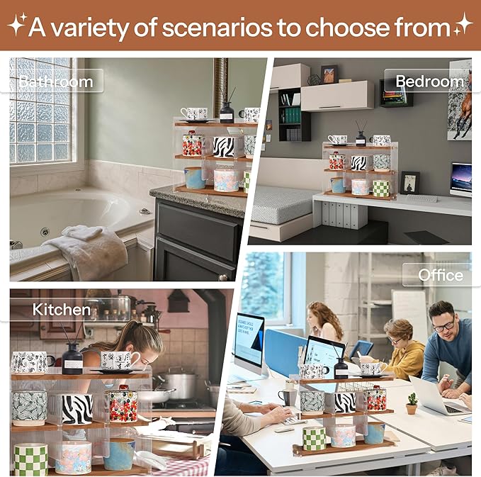 Coffee Mug Holder Wooden Cup Station Organizer 3-Tier Cup Holder for Coffee Bar Mug Display Rack for Countertop Mug Holder Shelf for Home Kitchen Nut Brown