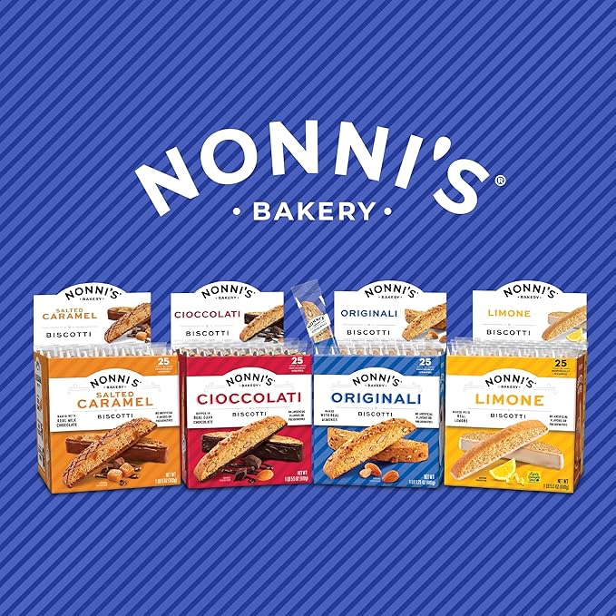 Nonni's Originali Classic Almond Biscotti Cookies – Individually Wrapped Italian Coffee Snack, Crunchy Twice-Baked, 80 Cal Each, 17.25 oz Carton