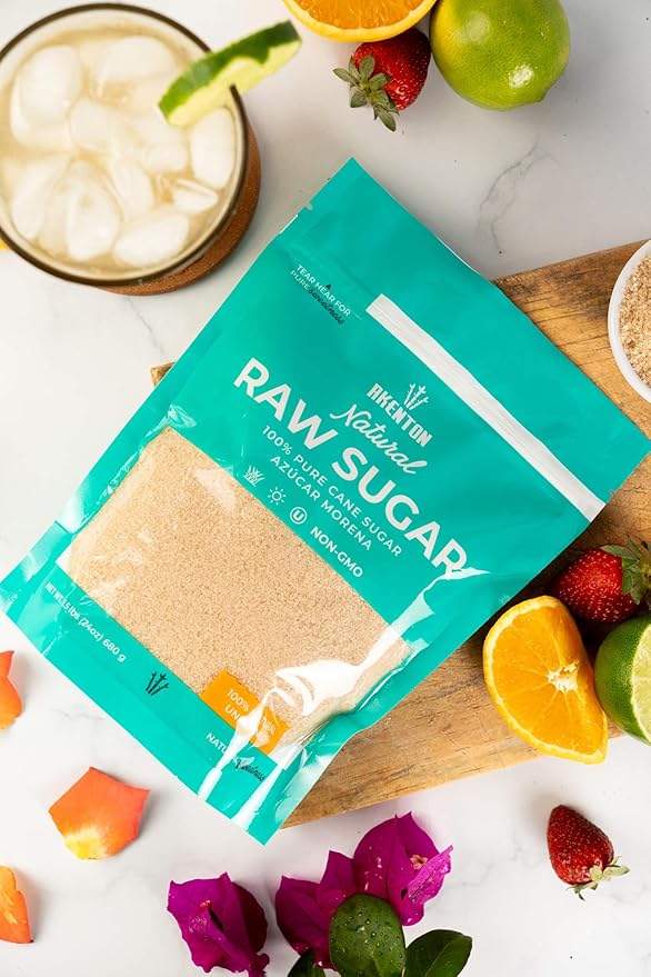 Akenton Natural Raw Cane Sugar, 1.5 Pound Resealable Bag | 100% Natural, Unprocessed, Unbleached, Unrefined Sugar | Gluten-Free, Vegan, Kosher | Non-GMO Project Verified