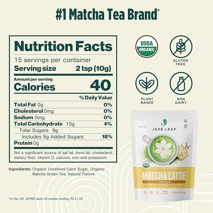 Jade Leaf Matcha Organic Cafe Style Vanilla Matcha Latte Green Tea Powder, Premium Barista Crafted Mix, Authentically Japanese, 15 Servings (5.3 Ounces)