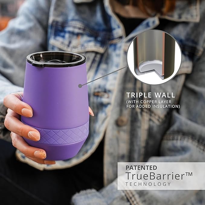 Elemental Recess Wine Tumbler - Triple Wall Insulated Stainless Steel Coffee Mug for Hot & Cold Drinks - Portable Cup with Shatterproof Sip Lid for Camping, Outdoor & Travel - 10oz - Lavender