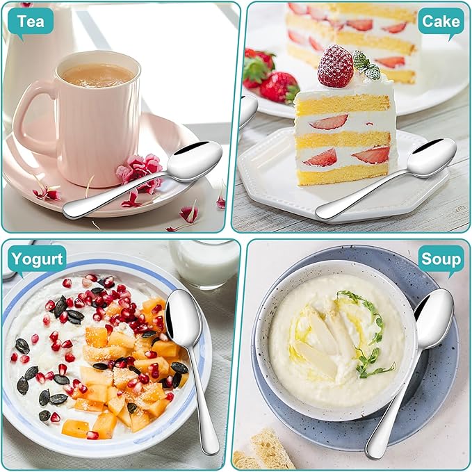 TeamFar Teaspoon Set of 24, 6.7 Inch Stainless Steel Mini Tea Spoons, Small Spoon Silverware for Coffee Tea Soup Dessert, Non-Toxic & Heavy Duty, Mirror Polished & Dishwasher Safe