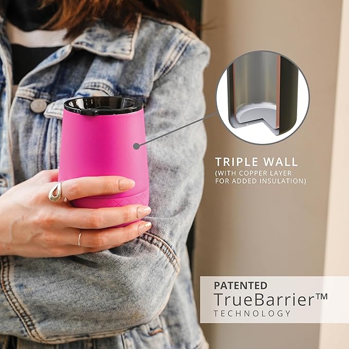 Elemental Recess Wine Tumbler - Triple Wall Insulated Stainless Steel Coffee Mug for Hot & Cold Drinks - Portable Cup with Shatterproof Sip Lid for Camping, Outdoor & Travel - 10oz - Hot Pink