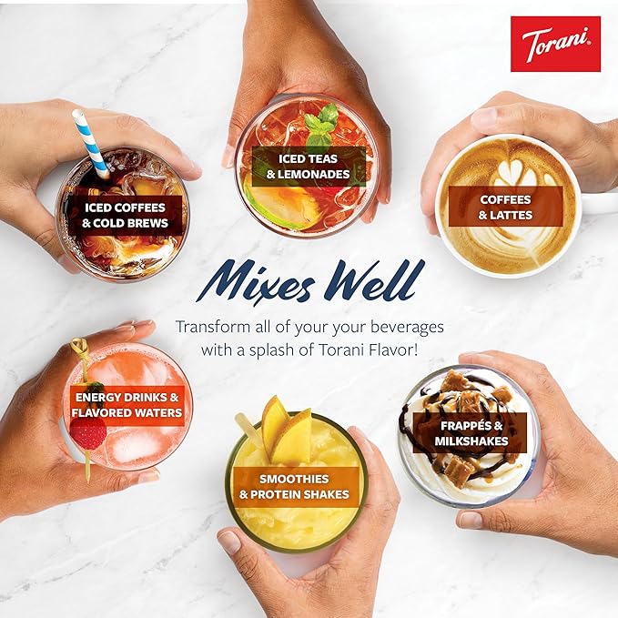 Torani Variety Pack Caramel, French Vanilla, Vanilla & Hazelnut, 25.4 Ounces (Pack of 4)