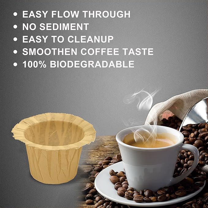 100 Count Natural Paper Filters Compatible with Keurig Single Serve 1.0 and 2.0, Fits All Brands Reusable K Cup Coffee Pods