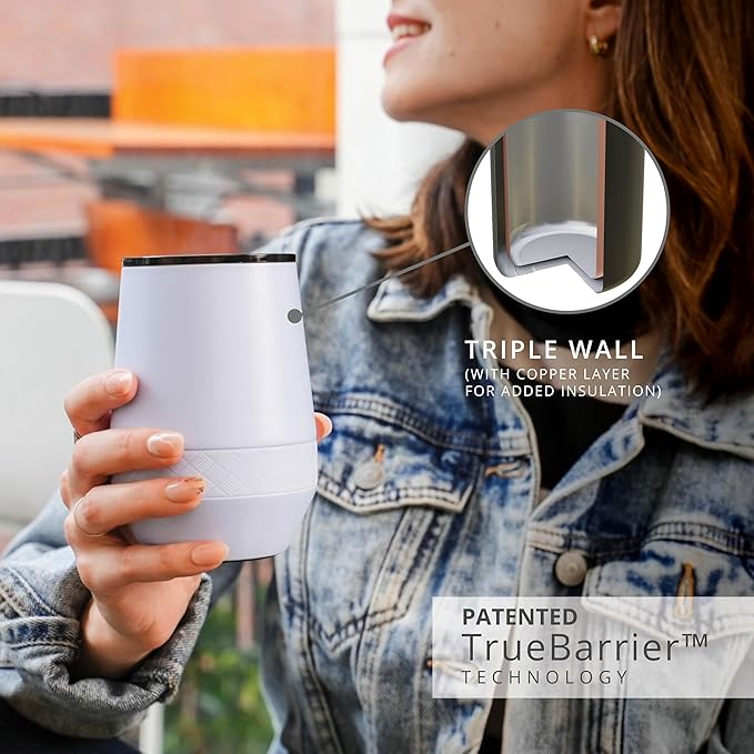 Elemental Recess Wine Tumbler - Triple Wall Insulated Stainless Steel Coffee Mug for Hot & Cold Drinks - Portable Cup with Shatterproof Sip Lid for Camping, Outdoor & Travel - 10oz - Ice Blue