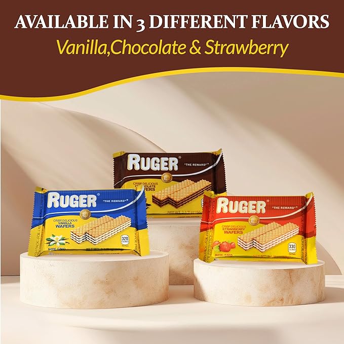 Ruger Wafers Austrian Chocolate Wafers, 2.125 Ounce (Pack of 12) - Crisp, Creamy, Delicious Chocolate Treats with Natural Ingredients and Extended Shelf Life, Perfect for Snacking, Desserts, and Anytime Indulgence