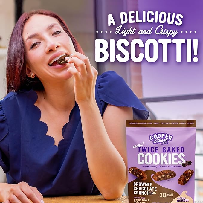 COOPER STREET Twice Baked Brownie Chocolate Biscotti Cookies - Crispy Mini Biscotti Cookies Ideal with Coffee - Traditional Low Calorie Italian Snacks - Kosher, Dairy, Peanut & Soy Free (6 Pack)