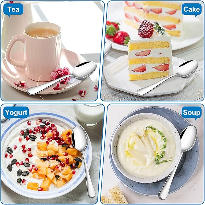 TeamFar Teaspoon Set of 6, 6.7 Inch Stainless Steel Mini Tea Spoons, Small Spoon Silverware for Coffee Tea Soup Dessert, Non-Toxic & Heavy Duty, Mirror Polished & Dishwasher Safe