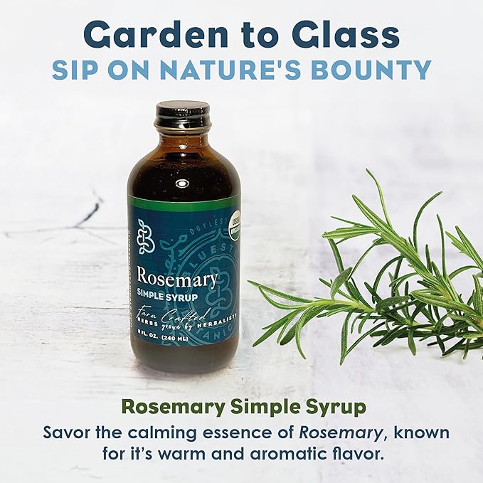 Bluestem Botanicals Organic Rosemary Simple Syrup, 8 oz, Cocktail and Mocktail Mixer for Drinks, Non-Alcoholic