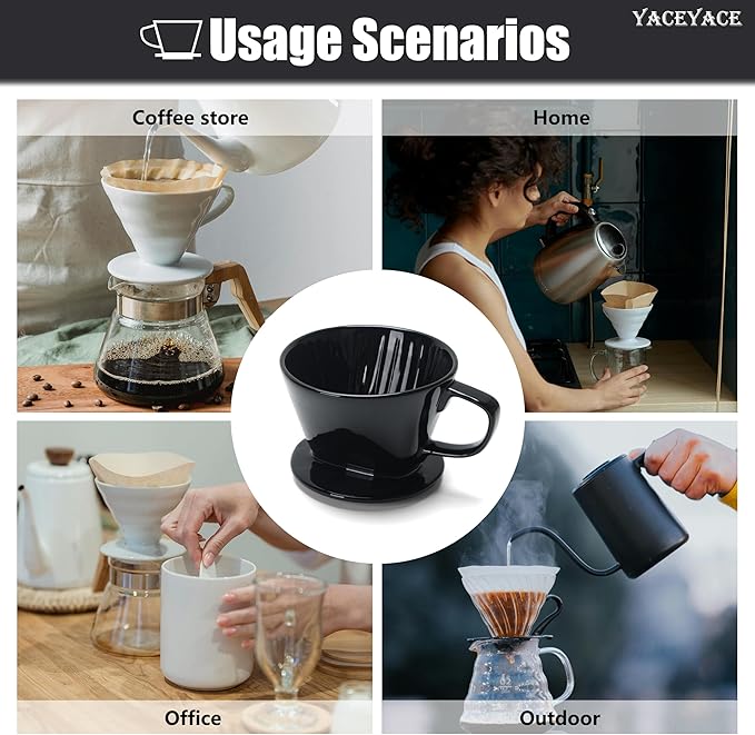 Ceramic Pour Over, Black Ceramic Pour Over Coffee Dripper, 3 Holes, Single Small Coffee Dripper for Office, Home, Travel, Camping