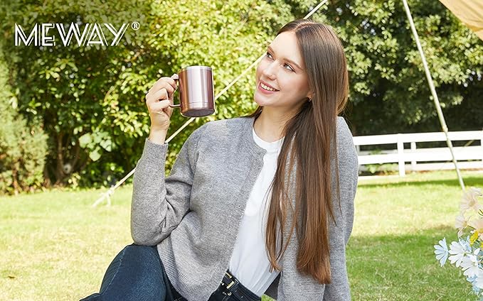 MEWAY 12oz Coffee Mug With Handle 8 Pack Bulk,Stainless Steel Insulated Travel Tumblers With Sliding Lid,Double Wall Vacuum Camping Cup for Hot & Cold Drinks Tea (Rose Gold,Set of 8)