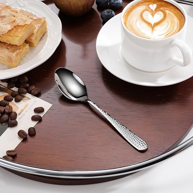 KEAWELL Premium Louise Hammered Demitasse Espresso Spoons: 6-Piece/12-Piece Set, 18/10 Stainless Steel, Mini Coffee Spoons, Small Spoon Set, Brightly-Mirror polished, Dishwasher Safe (12, 5.6 inches)