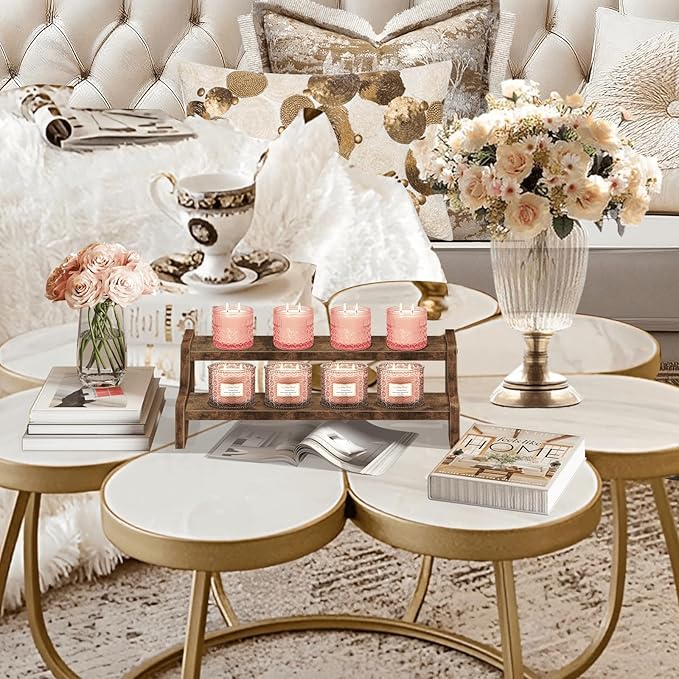 Wood Display Stand, 2 Tier Perfume Organizer Display Riser Cupcake Stand, Tiered Step Shelf Countertop Spice Storage Holder for Kitchen Pantry Cabinet, Rustic Brown