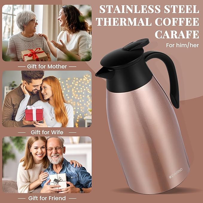 68 Oz Thermal Coffee Carafe, Stainless Steel Insulated Vacuum coffee crafts to keep coffee hot, 2 Liter Tea Water Coffee and Beverage Dispenser (Copper)