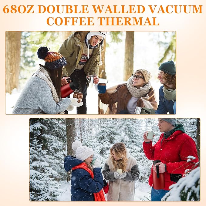 Norme 2 Pcs Thermal Coffee Carafe Insulated Stainless Steel Coffee Carafe for Hot Liquid Vacuum Thermal Pot Creamer Pitcher Dispenser with Brushes Keeping Hot Water Milk(Wine Red)