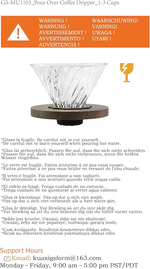 Pour Over Coffee Dripper with 100 pcs Size 02 Paper Filter, Walnut Handle and Borosilicate Glass, Glass Coffee Dripper, Hold for 1-4 Cups