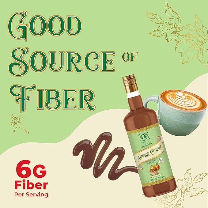 ChocZero Apple Crisp Flavoring Syrup, Sugar Free, Apple Crisp Flavor, Keto Friendly, Gluten Free, Vegan, Prebiotic Fiber, Concentrated Coffee & Beverage Syrup – 25.4 Fluid Ounces