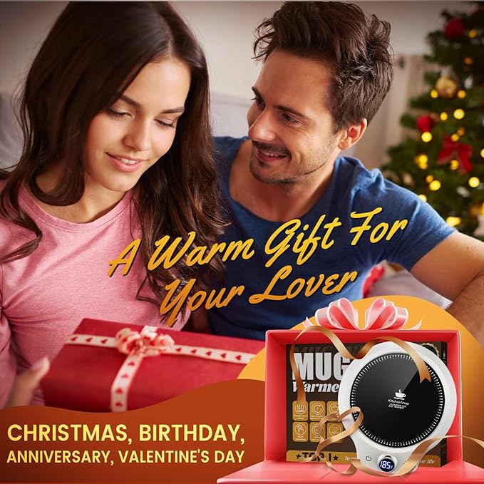 Fast Heating Mug Warmer - 4 Temp Settings & 1-12H Timer, Coffee Cup Warmer Plate for Desk Auto Shut Off, Ideal Beverage Warmer Gift for Coffee, Tea, Milk (White)