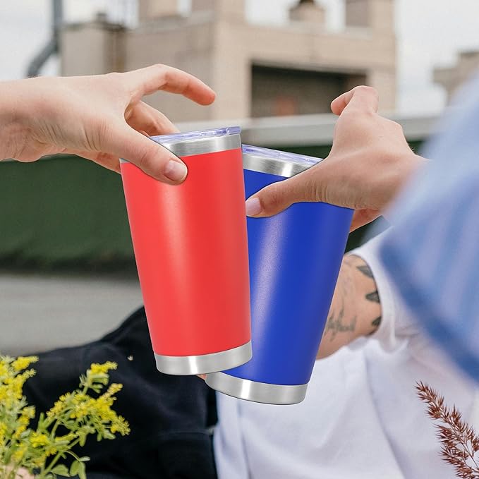 20 oz Tumbler Coffee Travel Tumblers Bulk with Lid Stainless Steel Double Wall Vacuum Insulated Mug Powder Coated Cups fit Car Cupholder for Hot and Cold - Dark Blue, 8Pack