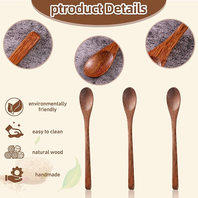 2PCS 7.8inch Wooden Spoons for Honey and Coffee,Small Wooden Spoons with Long Handle for Stirring – Padauk Wood Honey Spoon & Coffee Spoons for Jars, Tea and Spice