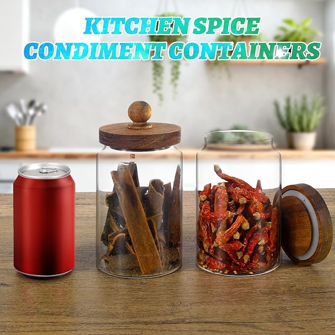 Glass Spice Jar Coffee Sugar Container Airtight Glass Jar Food Storage Canisters Bottle for Kitchen Seasoning Tea Herb Overnight Oats Bar Parfait Snacks (900ml/30oz-1pcs-A)
