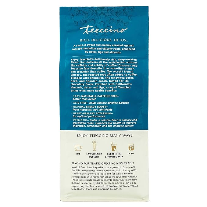 Teeccino Dandelion Caramel Nut Herbal Coffee - Caffeine-Free Coffee Alternative with Prebiotics, Gluten Free, Acid Free - Medium Roast, 10 oz (Pack of 3)