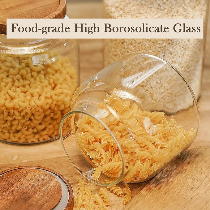 Labina Glass Storage Container Airtight Food Jars Kitchen Canister with Wood Lids, 47 Oz Wide Mouth Pantry Organization Glass Jar for Flour, Sugar, Cookie, Spagetti, Nuts and Candy (2 Pack)