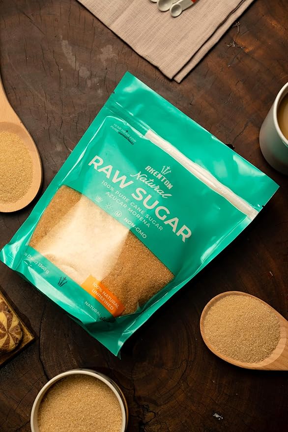 Akenton Natural Raw Cane Sugar, 5 Pound Resealable Bag | 100% Natural, Unprocessed, Unbleached, Unrefined Sugar | Gluten-Free, Vegan, Kosher | Non-GMO Project Verified