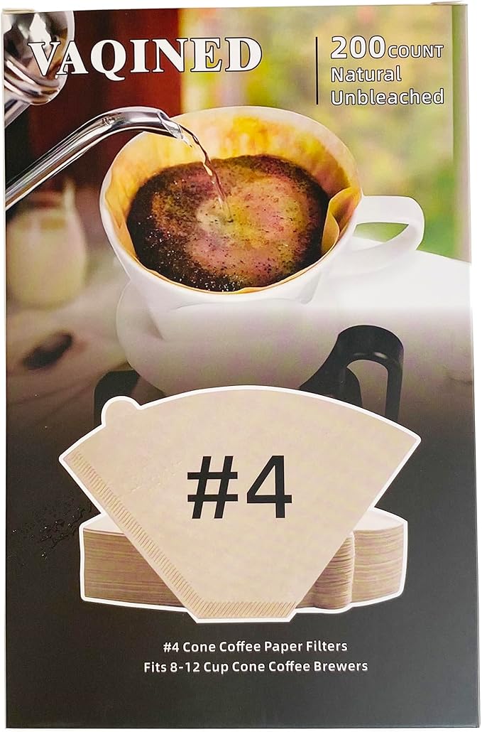 #4 Cone Coffee Paper Filters for Ninja Coffee Makers,Disposable Natural Unbleached Paper Filters for Pour Over and Drip Coffee Makers,200 Count