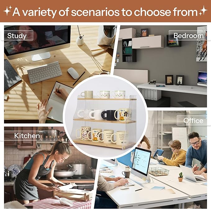 Coffee Mug Holder Wooden Cup Station Organizer 3 Tier Cup Holder for Coffee Bar Mug Display Rack for Countertop Mug Holder Shelf for Home Kitchen Trapezium-Pinewood