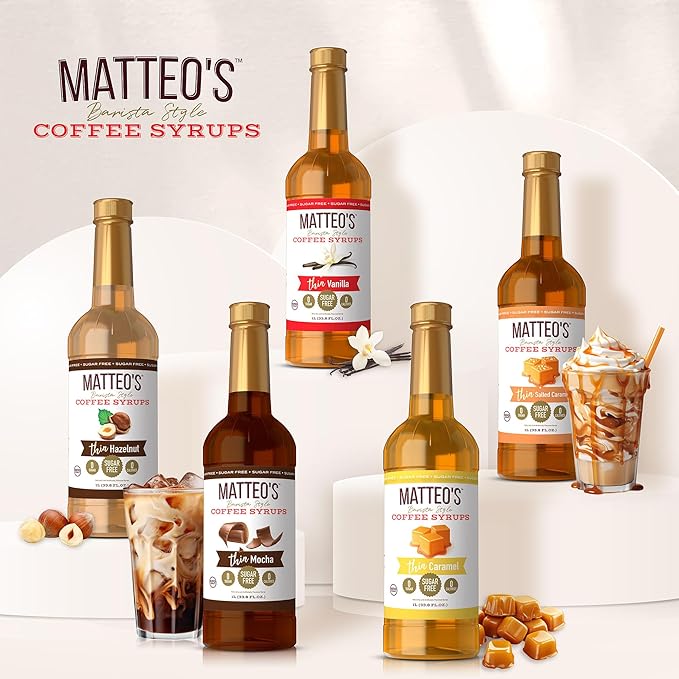 Matteo's Cupcake Syrup for Coffee, Lattes, Cappuccinos & Desserts – Sugar-Free Sweetener for Beverages, Keto Friendly, Zero Calories, Indulgent Flavor, Non-Alcoholic, Ideal for Hot Drinks 33.8oz (1pk)