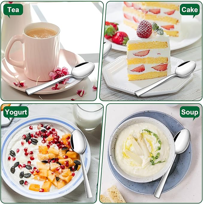 TeamFar Teaspoon Set of 6, 6.7 Inch Stainless Steel Mini Tea Spoons, Small Spoon Silverware for Coffee Tea Soup Dessert, Non-Toxic & Heavy Duty, Mirror Polished & Dishwasher Safe