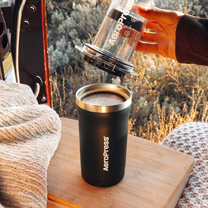 AeroPress Go Plus, Small Portable Coffee Maker Kit, Travel, Camping & Office, All-in-One French Press, Pour-Over & Espresso Style Manual Brewer, 2 Min Brew for Less Bitterness, More Flavor, Black