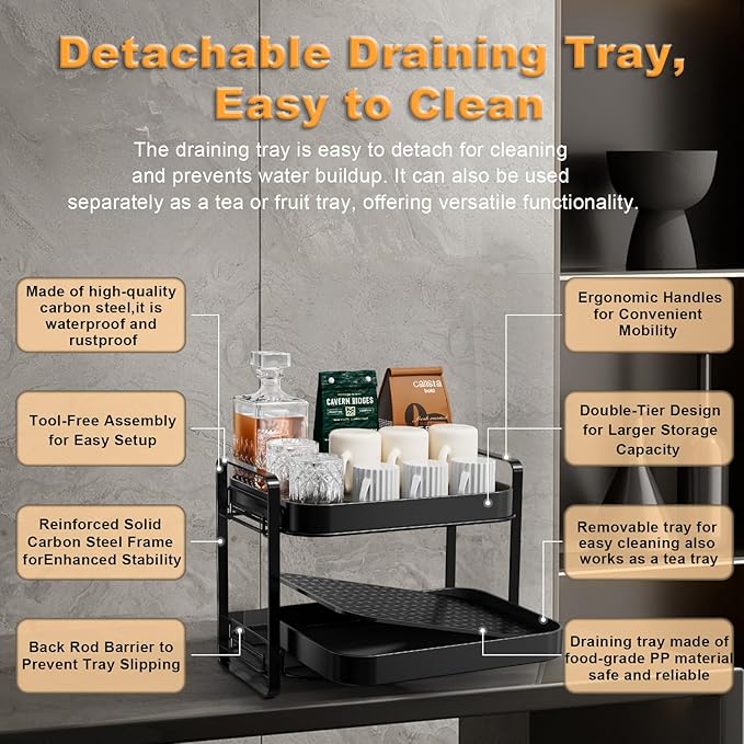 2-Tier Cup Drying Rack & Coffee Bar Accessories with Drying Tray, Coffe Mug Holder Rack for Countertop - Baby Bottle Organizer, Sippy Cup Storage, Tea holder & Glass Cup Organizer