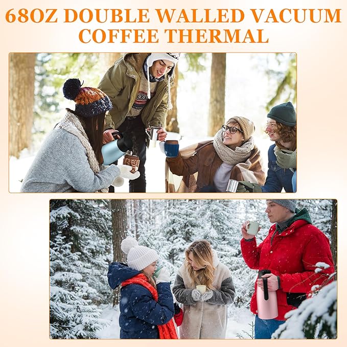 Norme 2 Pcs Thermal Coffee Carafe Insulated Stainless Steel Coffee Carafe for Hot Liquid Vacuum Thermal Pot Creamer Pitcher Dispenser with Brushes Keeping Hot Water Milk(Pink, Blue)