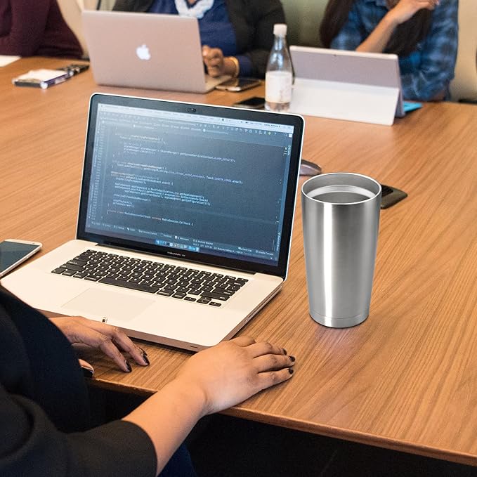 20 oz Tumbler Coffee Travel Tumblers Bulk with Lid Stainless Steel Double Wall Vacuum Insulated Mug Powder Coated Cups fit Car Cupholder for Hot and Cold - Stainless Steel, 1Pack