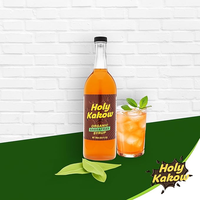 Holy Kakow Organic Sassafras Syrup - Natural Coffee Syrup, Liquid Sugar Coffee Flavoring Syrup, Cane Sugar Syrup, Liquid Sugar for Iced Coffee, Sasssafras Syrup for Coffee, Cocktails, Non-GMO - 750 ml