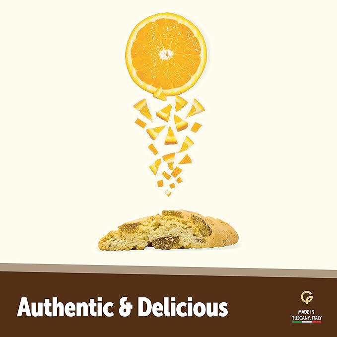Gusta Authentic Soft Biscotti Cookies Made in Tuscany, Italy - Candied Orange - Original Two Bites Size - All Natural Ingredients - Fresh & Genuine Italian Dessert Treats - 8.82oz